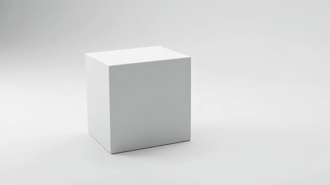 Minimalist white cube on clean white background with soft lighting and shadows