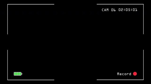 4K VHS camera recording overlay with timer and icons on transparent alpha channel. 