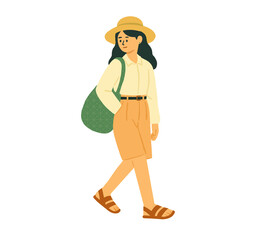Naklejka premium Woman Walking with Tote Bag