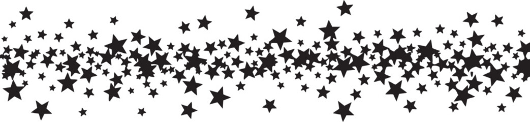 Black stars scattered across a white background in a horizontal band falling stars
