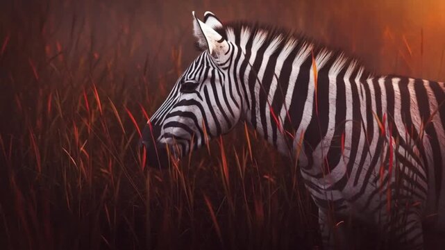 Zebra walking in golden savanna sunset slow motion 4k wildlife footage