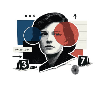 Cold case aesthetic portrayed as a forgotten witness figure, black and white retro photographic face with a