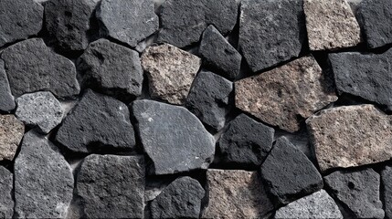 Fototapeta premium Close up of stone wall texture with varying colors and rough surface