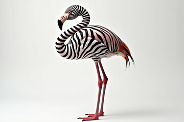 Obraz premium Zebra Flamingo Studio Portrait. Bold Surreal Animal Design