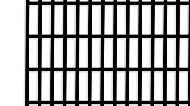 animation of opening prison door on white screen, Prison bars. rendered animation of opening prison door. jail or prison lockup animation.