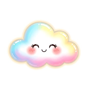 Cute cartoon smiling cloud with rainbow colors and eyelashes on face
