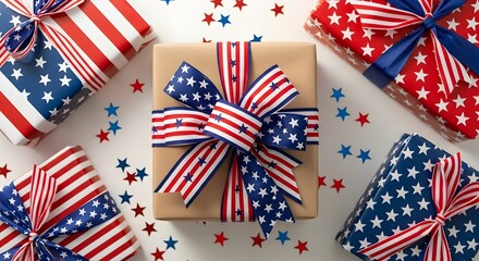 Fototapeta premium Patriotic gift wrapping ideas for memorial day and american holidays