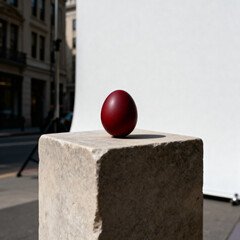 Luxury Orthodox Easter background with red egg on stone pedestal