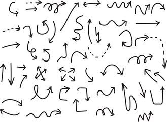 Collection of hand drawn arrows in various styles and directions