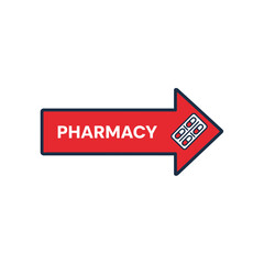 Fototapeta premium Directional Arrow Sign Indicating Pharmacy Services And Pharmaceutical Guidance For Healthcare Needs