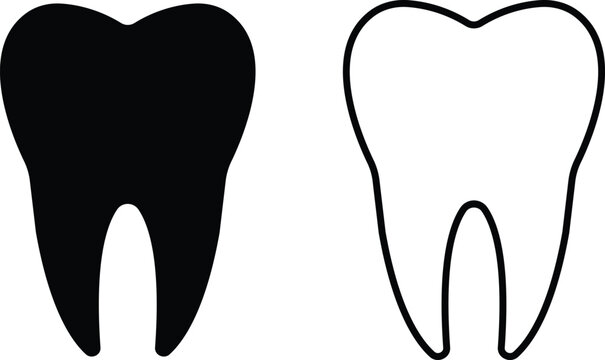 Black flat line teeth vector set collection group with dental tooth silhouette and outline icons, medical healthcare dentistry symbol isolated on transparent background, editable minimalist design