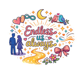 Fototapeta premium Endless Love Illustration. Endless us always. Hand drawn illustration of Endless us always. intertwined hearts
