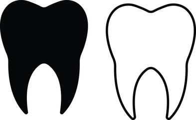 Obraz premium Black flat line teeth vector set collection group with dental tooth silhouette and outline icons, medical healthcare dentistry symbol isolated on transparent background, editable minimalist design