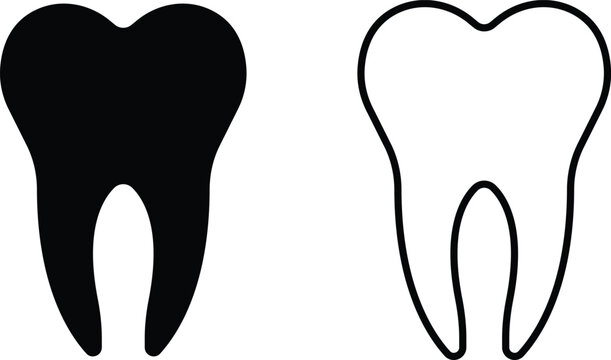 Black flat line teeth vector set collection group with dental tooth silhouette and outline icons, medical healthcare dentistry symbol isolated on transparent background, editable minimalist design