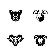 Fototapeta premium Farm Animals Head Logo Set