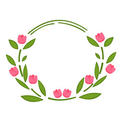 Botanical badge with pink flowers vector