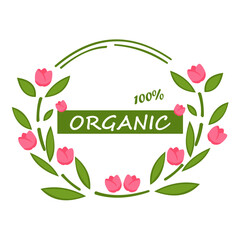 100% organic floral label vector