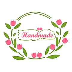 Handmade floral label vector with pink flower