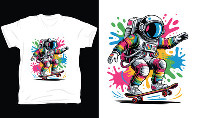 Fototapeta premium Colorful Astronaut Skating in Space Pop Art Vector Illustration