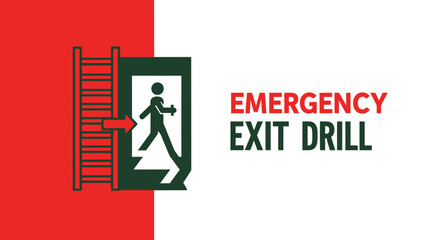 Fototapeta premium Emergency Exit Route And Procedure Illustration With Safety Drill Signage Graphic Design