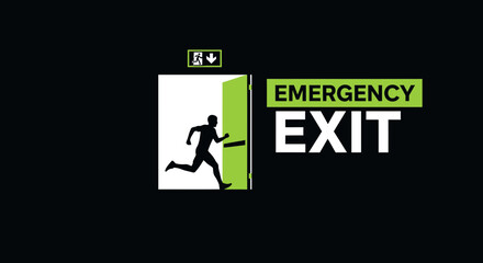 Fototapeta premium Emergency Exit Sign Illustrating Escape Route, Safety, and Immediate Evacuation Guidance