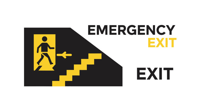 Emergency Exit Sign Illustrating Escape Route With Downward Stairs and Arrow Showing Direction