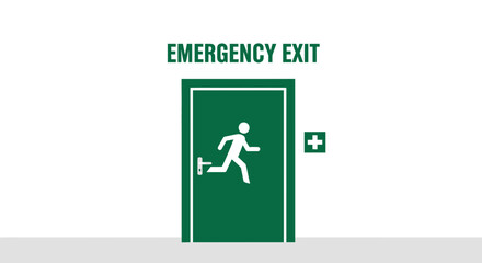 Fototapeta premium Emergency Exit Sign Illustrating Safety And Direction For Evacuation During Critical Situations