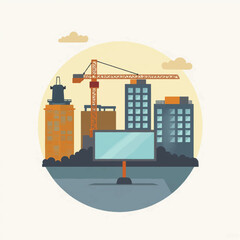 Construction Site with Crane and Buildings.