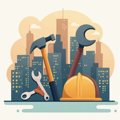 Construction Tools and Hard Hat.