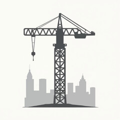 Crane Silhouette Against City Skyline Background.
