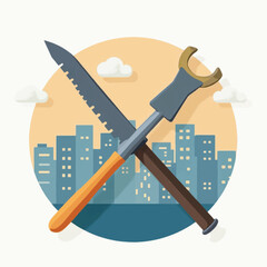 Crossed Saw and Hammer Tools Illustration.