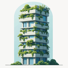 Modern Building with Lush Green Balconies.