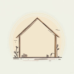 Simple House Illustration with Plants and Roof.