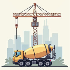 Yellow Cement Mixer Truck with Crane.