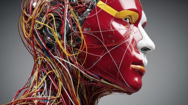 Conceptual artistic render of a humanoid robot head profile against grey