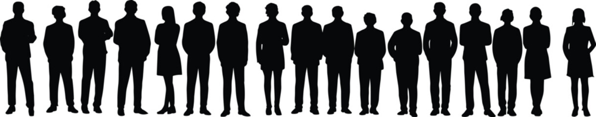 Business people silhouettes standing together, professional team concept, corporate workforce group, leadership teamwork office staff partnership success illustration collection