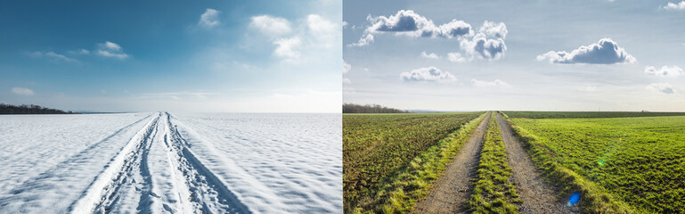 Wechsel der Jahreszeit von winter zu Fr&uuml;hling