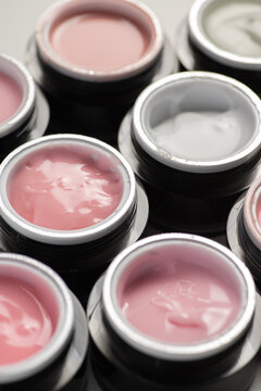 Nail extension gel products in various colors