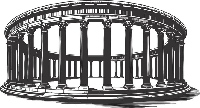 Classical circular colonnade with corinthian columns and entablature in architectural design