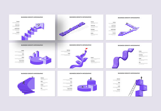 Modern Business Growth Strategy Infographic with Purple Stairs Vector Illustration
