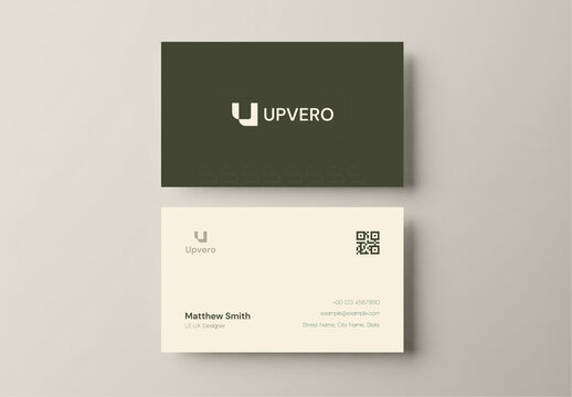 Minimal Clean Business Card Design with Olive Green and Beige Accents