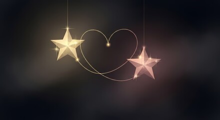 Glowing Stars with Sparkling Heart Light Trail on Dark Background