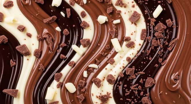High-Quality Background Chocolate with Dark and White Curls featuring Fudge Cubes