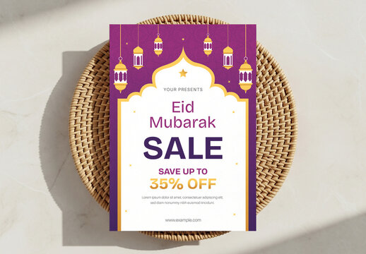 Modern Eid Sale Flyer Layout with Illustration