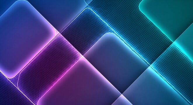 Digital abstract background with overlapping geometric shapes of blue, purple, and teal