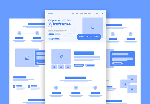 Modern Corporate Website Landing Page Wireframe UI Kit