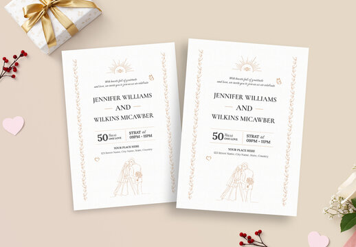Elegant Minimalist Wedding Invitation Card Template with Illustration