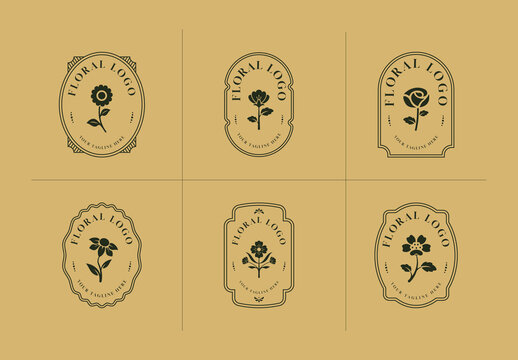 Vintage Floral Logo Badge Collection with Elegant Botanical Emblems