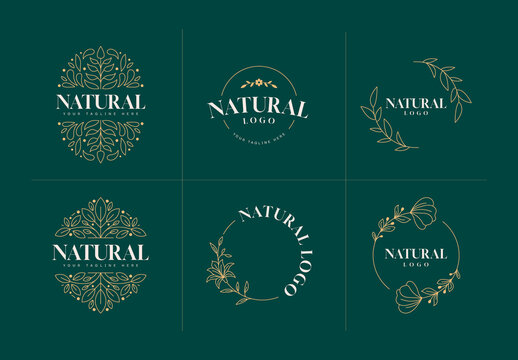 Luxury Natural Organic Botanical Logo Collection with Gold Line Art