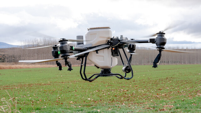 Precision agriculture drone applying nitrogen fertilizer